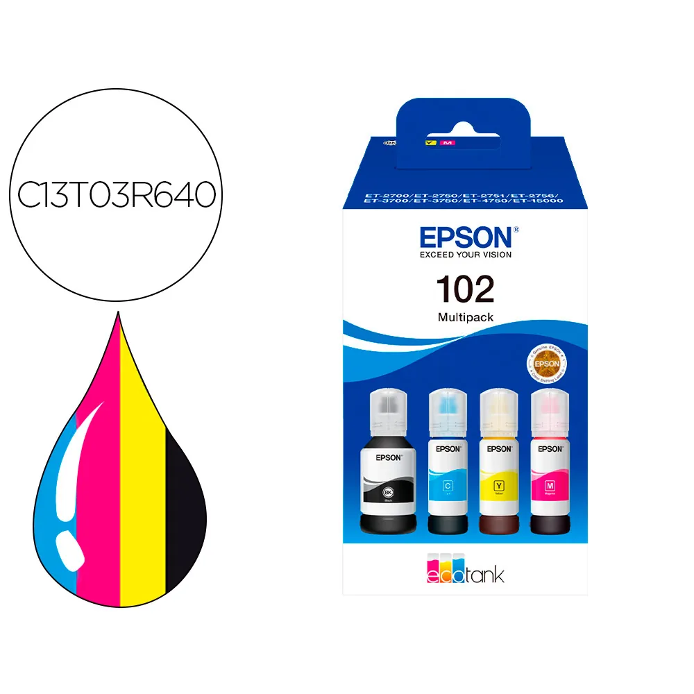 Ink-epson /102 Ecotank Multipack Botella Ink /ecotank ET-2700 / ET-2750 / ET-2751 / ET-2756 / ET-3700 /