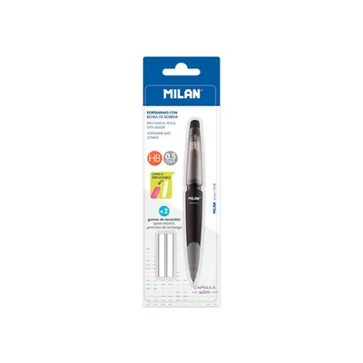 MILAN Portaminas Milan Capsule Slim 0,5 MM + 2 Recambios de Goma en Blister