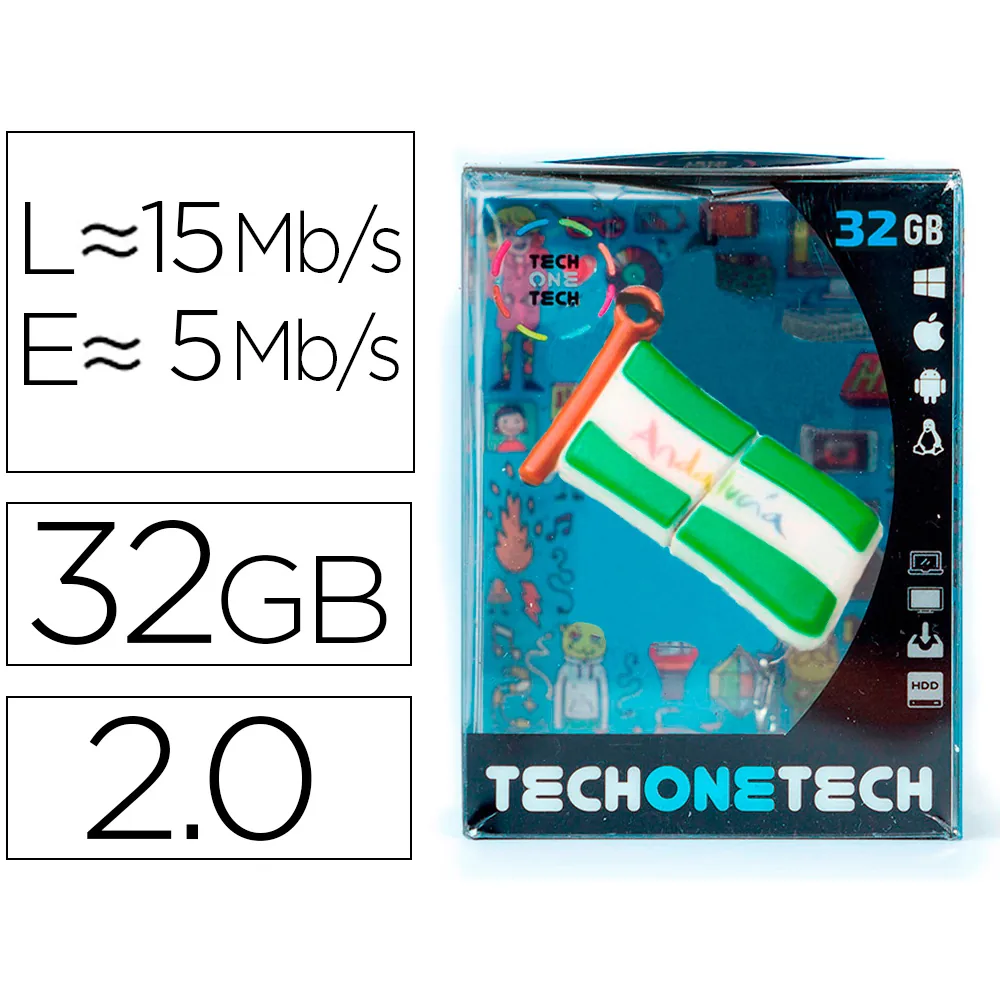 Memoria Usb Tech On Tech Bandera Andalucia 32 Gb