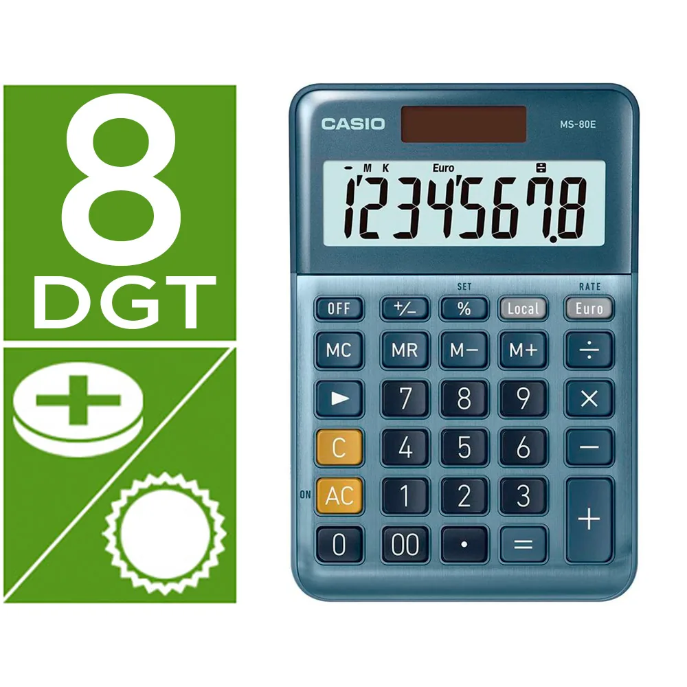 Calculadora Casio MS-80E Sobremesa 8 Digitos Tx +/- Tecla Doble Cero Color Azul