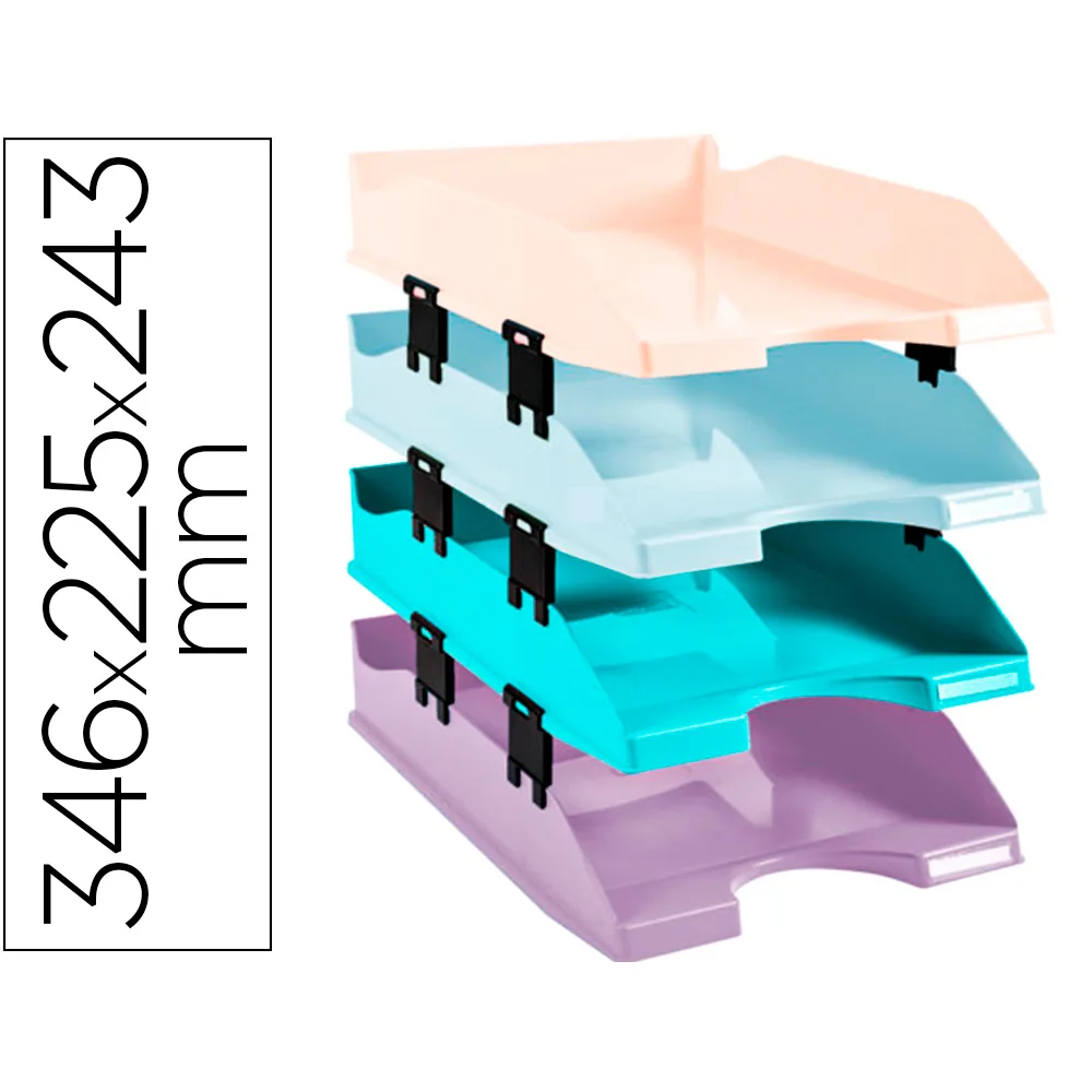 Bandeja Sobremesa Exacompta Plastico Aquarel Set de 4 Bandejas Combo Midi Colores Pastel 346X225X243 MM