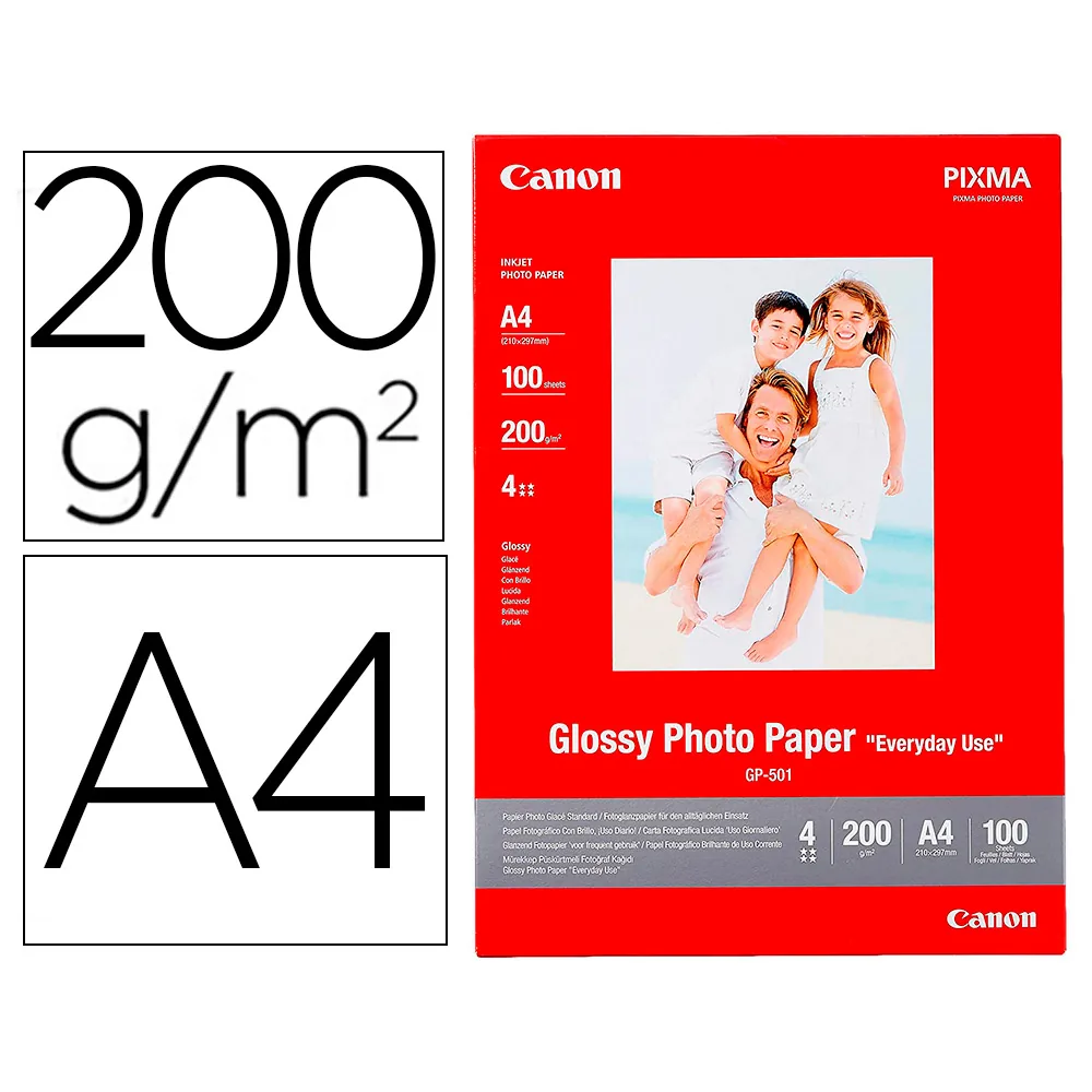 Papel Fotografico Canon Pixma Brillo DIN A4 200G/M2 Ink-jet Paquete de 100 Hojas