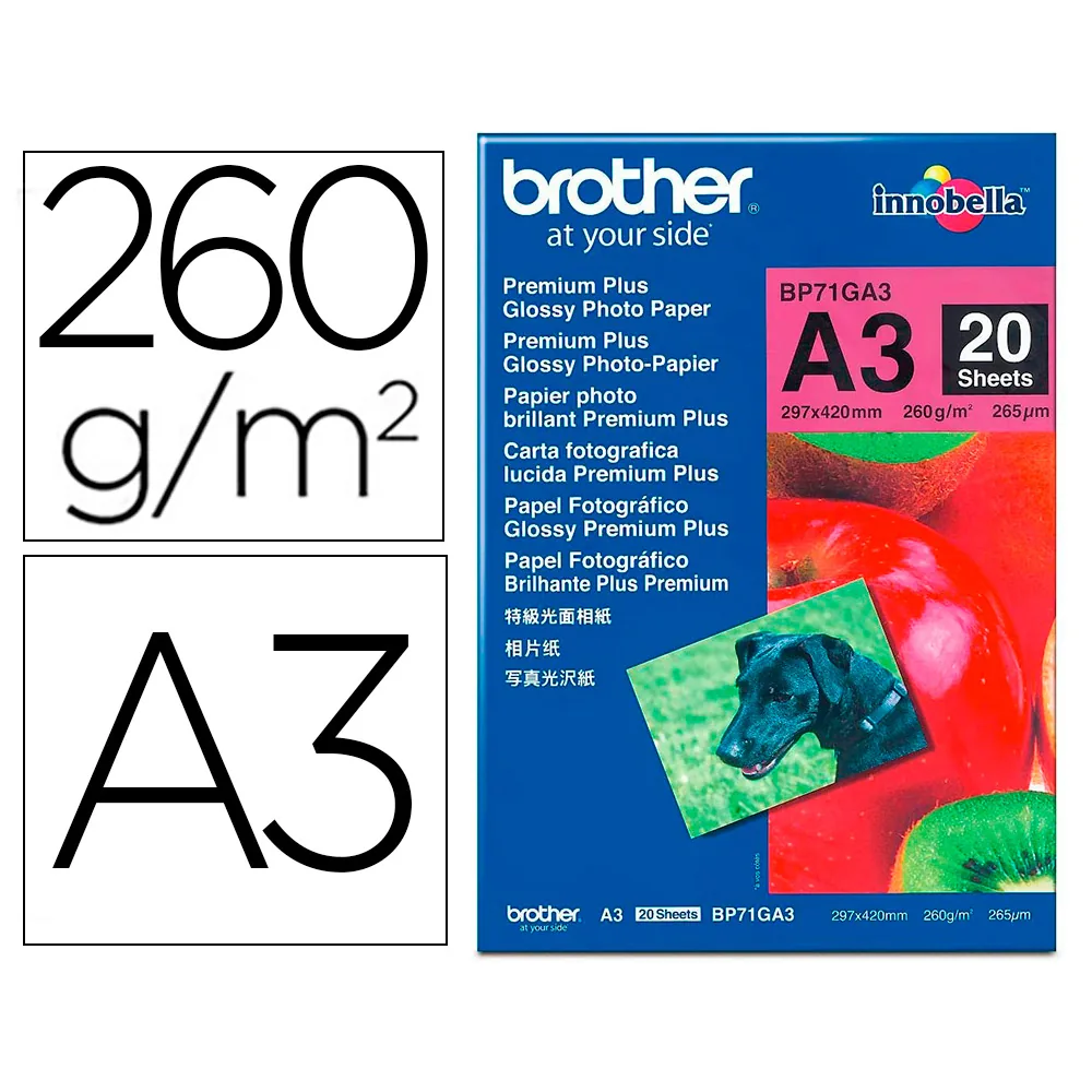 Papel Fotografico Brother Premium Plus Brillo DIN A3 260G/M2 Ink-jet Pack de 20 Hojas