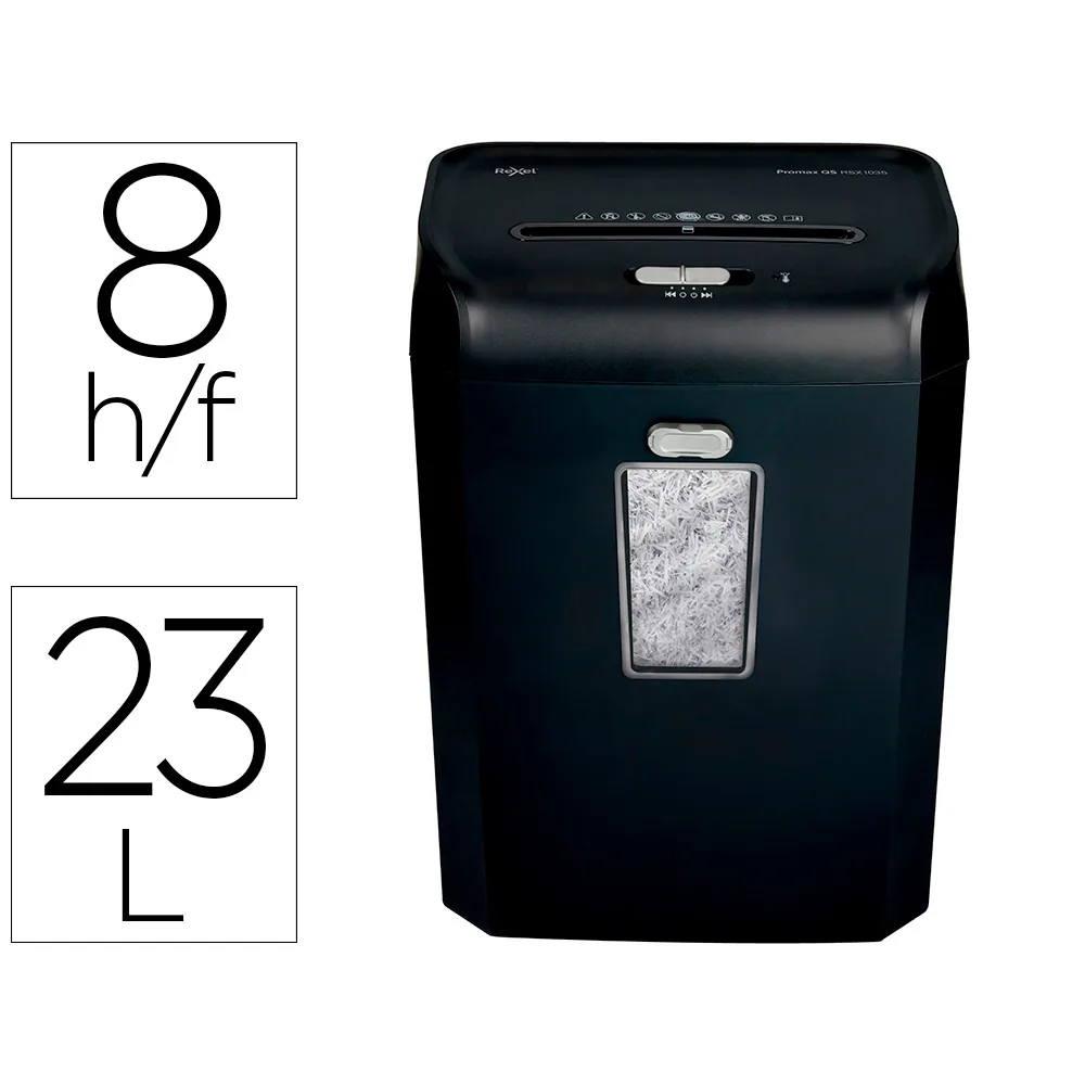Destructora de Documentos Rexel Promax Qs REX823 Capacidad 8 Hojas Particulas Destruye Grapas Clips y