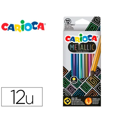 CARIOCA Lapices de Colores Carioca Metallic Hexagonal Mina 3,3 MM Caja de 12 Colores Surtidos
