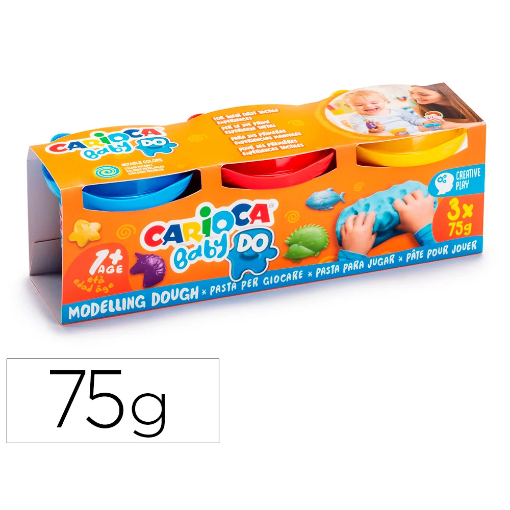 Pasta de Modelar Carioca Baby Dough Bote 75 G Set de 3 Colores Surtidos
