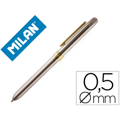 MILAN Boligrafo Milan Multifuncion Cromado Adornos Dorados Azul/rojo/portaminas 0,5 Mm/ Goma de Borrar en Caja Metal