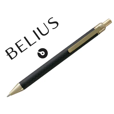 BELIUS Boligrafo Belius Potsdam Negro y Dorado Cuerpo Fibra Carbon Tinta Gel Azul en Estuche