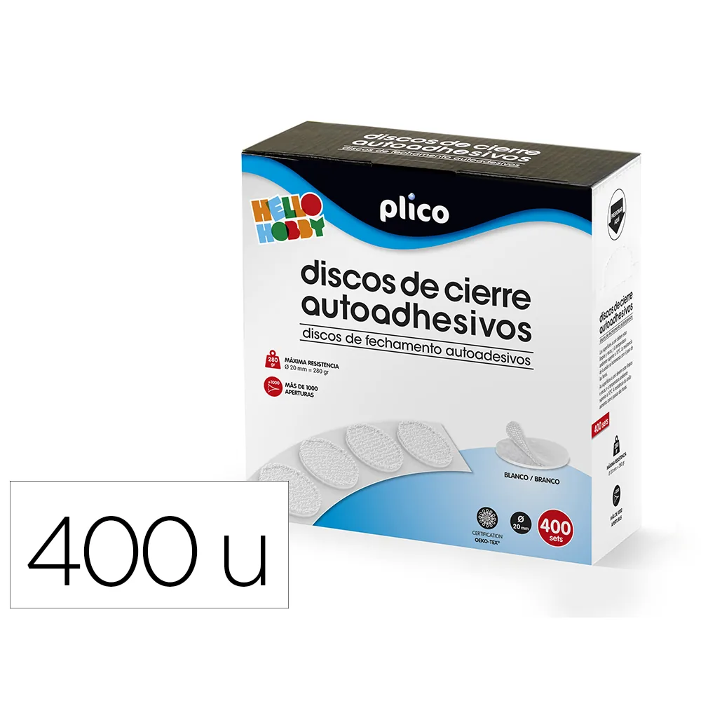 Disco de Cierre Plico Velcro Autoadhesivo 20 MM Diametro Color Blanco Caja de 400 Unidades