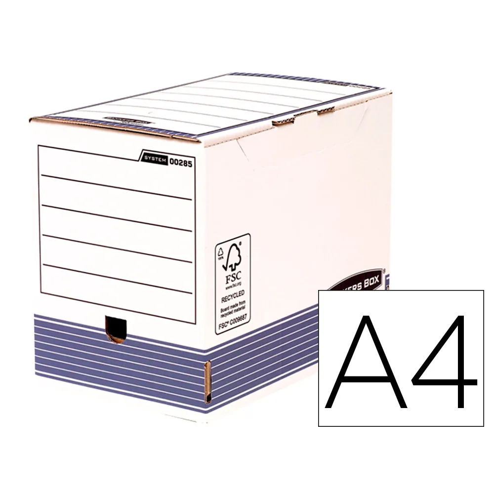 Caja Archivo Definitivo Fellowes A4 Carton Reciclado 100% Lomo 200 MM Montaje Automatico Color Azul