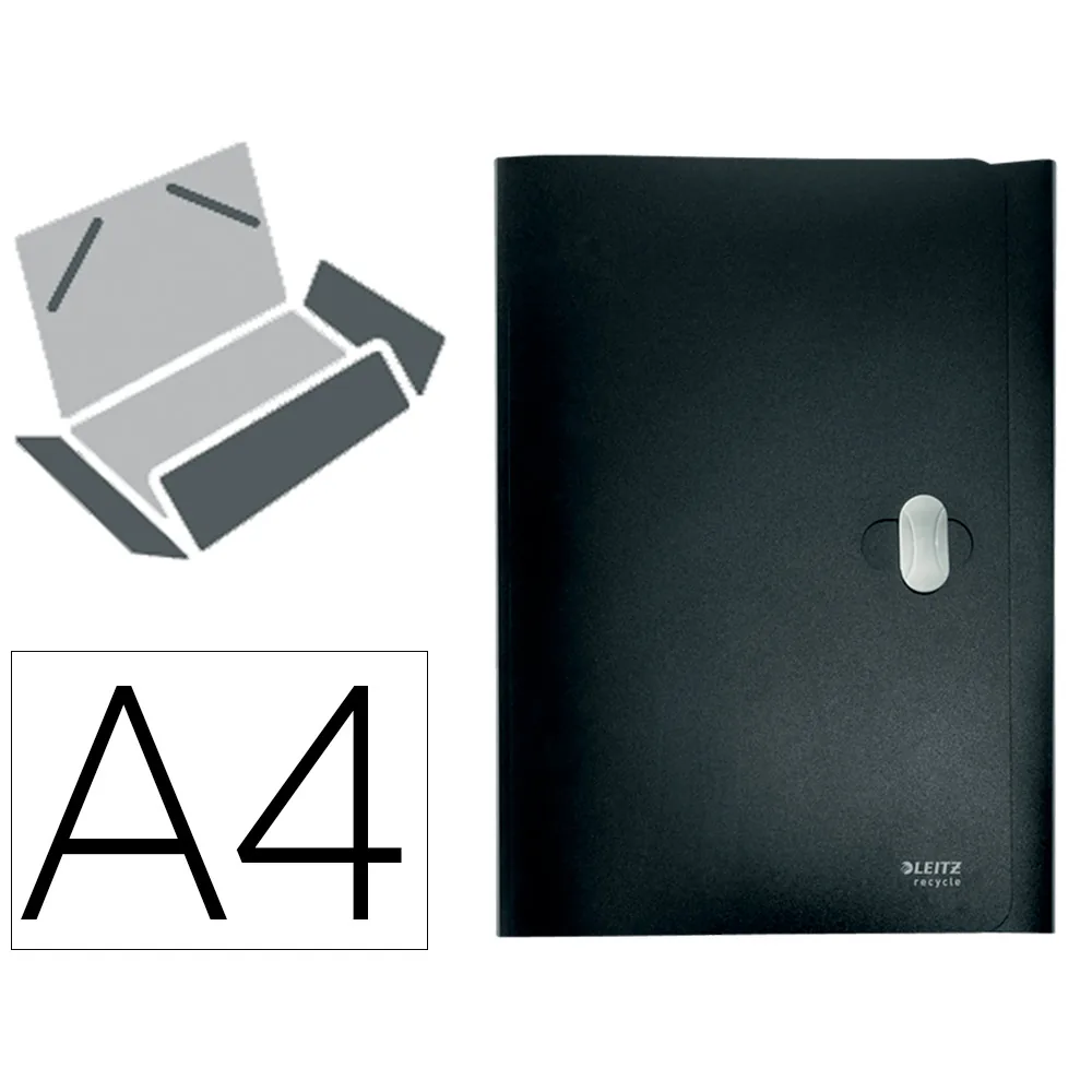 Carpeta Leitz Recycle Gomas Tres Solapas DIN A4 Polipropileno Negro