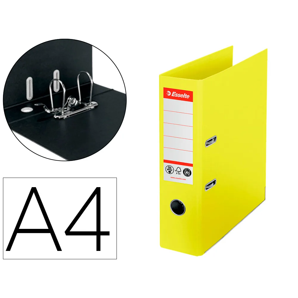 Archivador de Palanca Esselte N 1 CO2 Neutral DIN A4 Carton Forrado Lomo 75 MM Amarillo Vivida