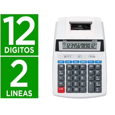 BLANCA Calculadora Liderpapel Impresora Pantalla Papel 57 MM 12 Digitos Impresion Bicolor Blanca 235X155X62 MM