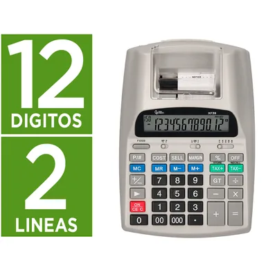 BLANCA Calculadora Liderpapel Impresora Pantalla Papel 57 MM 12 Digitos Impresion Bicolor Blanca 225X158X56 MM