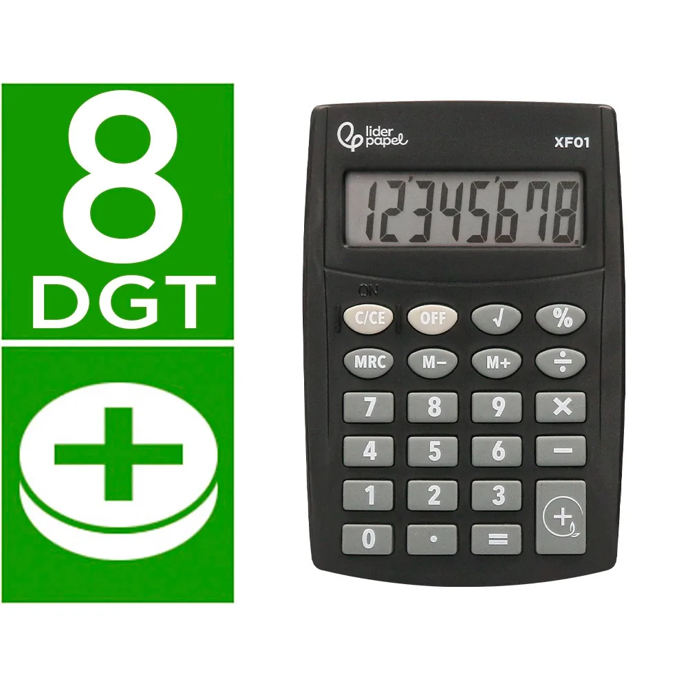 Calculadora Liderpapel Bolsillo XF01 8 Digitos Pilas Color Negro 99X64X9 MM
