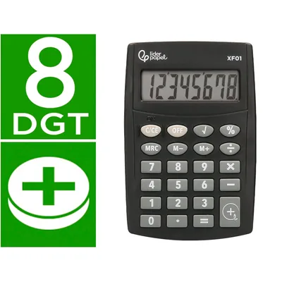 LIDERPAPEL Calculadora Liderpapel Bolsillo XF01 8 Digitos Pilas Color Negro 99X64X9 MM