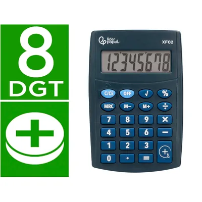 LIDERPAPEL Calculadora Liderpapel Bolsillo XF02 8 Digitos Pilas Color Azul 99X64X9 MM