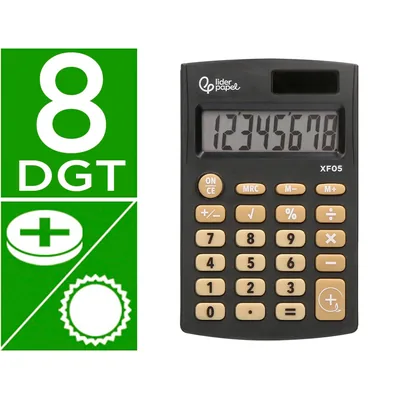 LIDERPAPEL Calculadora Liderpapel Bolsillo XF05 8 Digitos Solar y Pilas Color Negro 98X62X8 MM