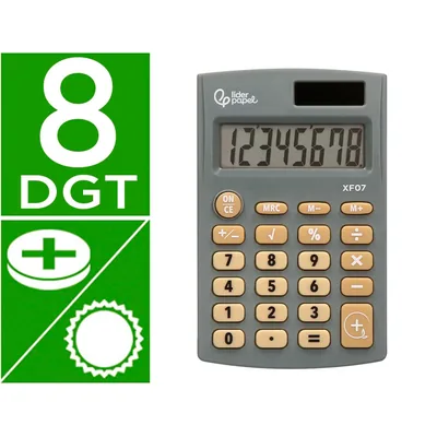 LIDERPAPEL Calculadora Liderpapel Bolsillo XF07 8 Digitos Solar y Pilas Color Gris 98X62X8 MM