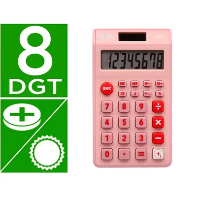 LIDERPAPEL Calculadora Liderpapel Bolsillo XF12 8 Digitos Solar y Pilas Color Rosa 115X65X8 MM