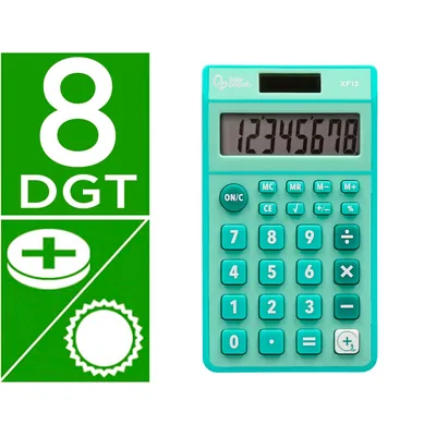LIDERPAPEL Calculadora Liderpapel Bolsillo XF13 8 Digitos Solar y Pilas Color Verde 115X65X8 MM