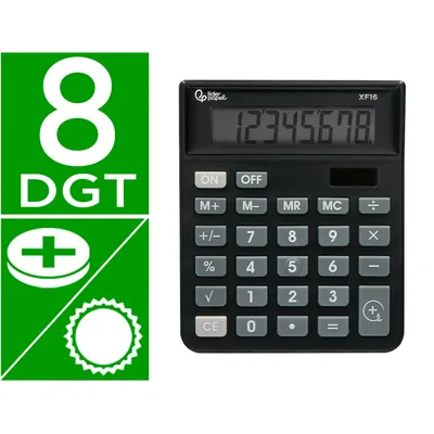 LIDERPAPEL Calculadora Liderpapel Sobremesa XF16 8 Digitos Solar y Pilas Color Negro 127X105X24 MM