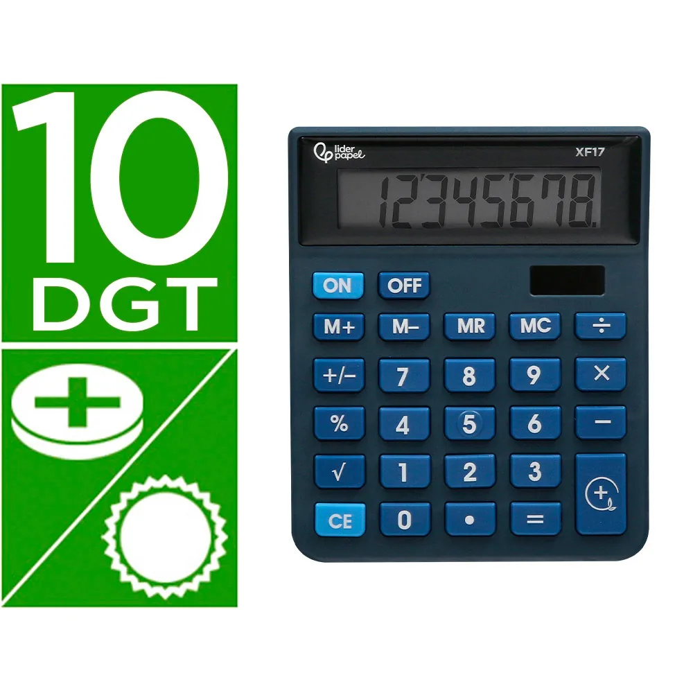 Calculadora Liderpapel Sobremesa XF17 8 Digitos Solar y Pilas Color Azul 127X105X24 MM