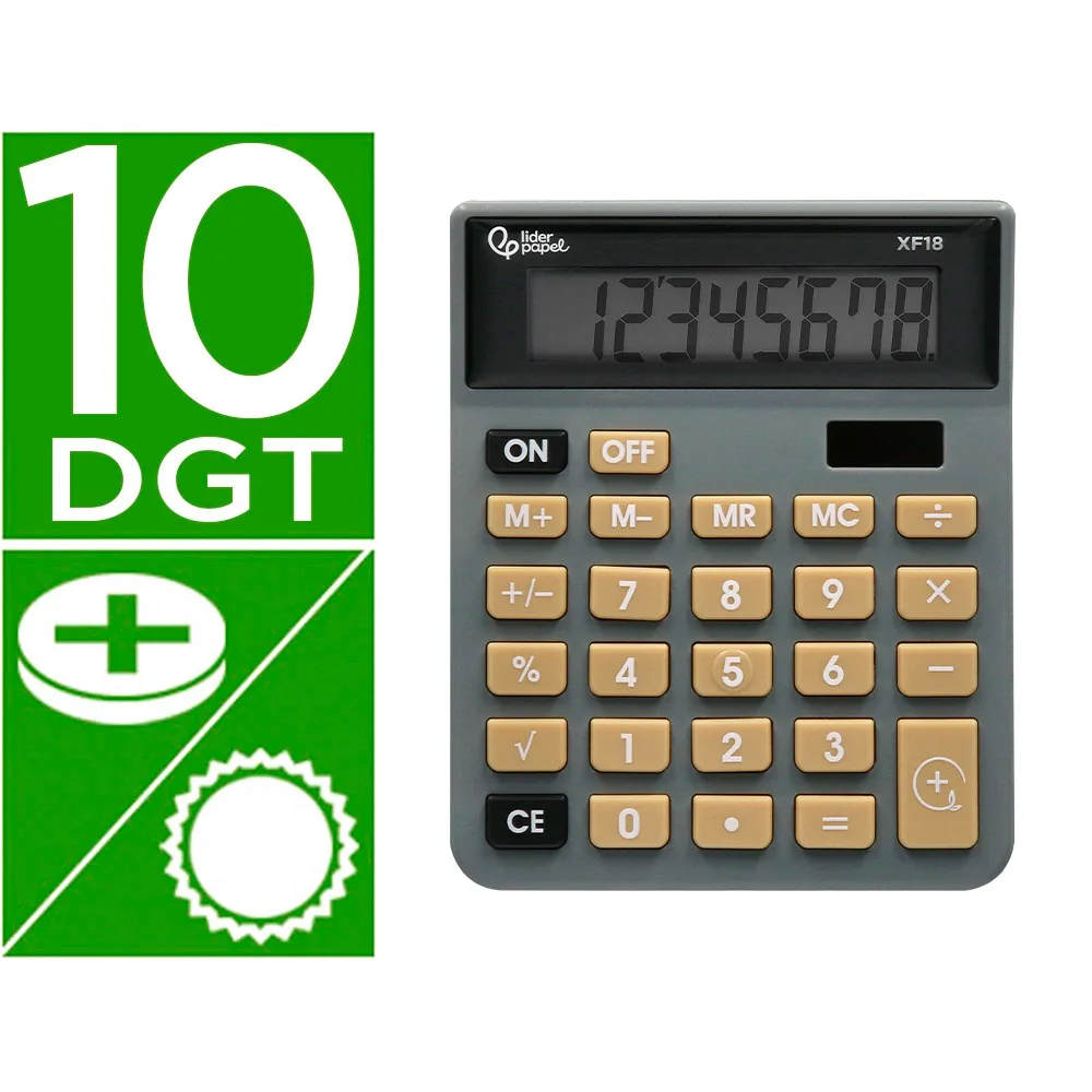 Calculadora Liderpapel Sobremesa XF18 8 Digitos Solar y Pilas Color Gris 127X105X24 MM