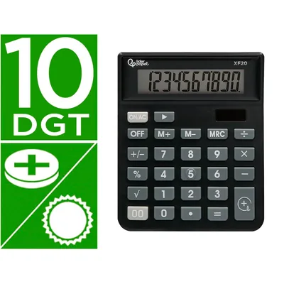 LIDERPAPEL Calculadora Liderpapel Sobremesa XF20 10 Digitos Solar y Pilas Color Negro 127X105X24 MM