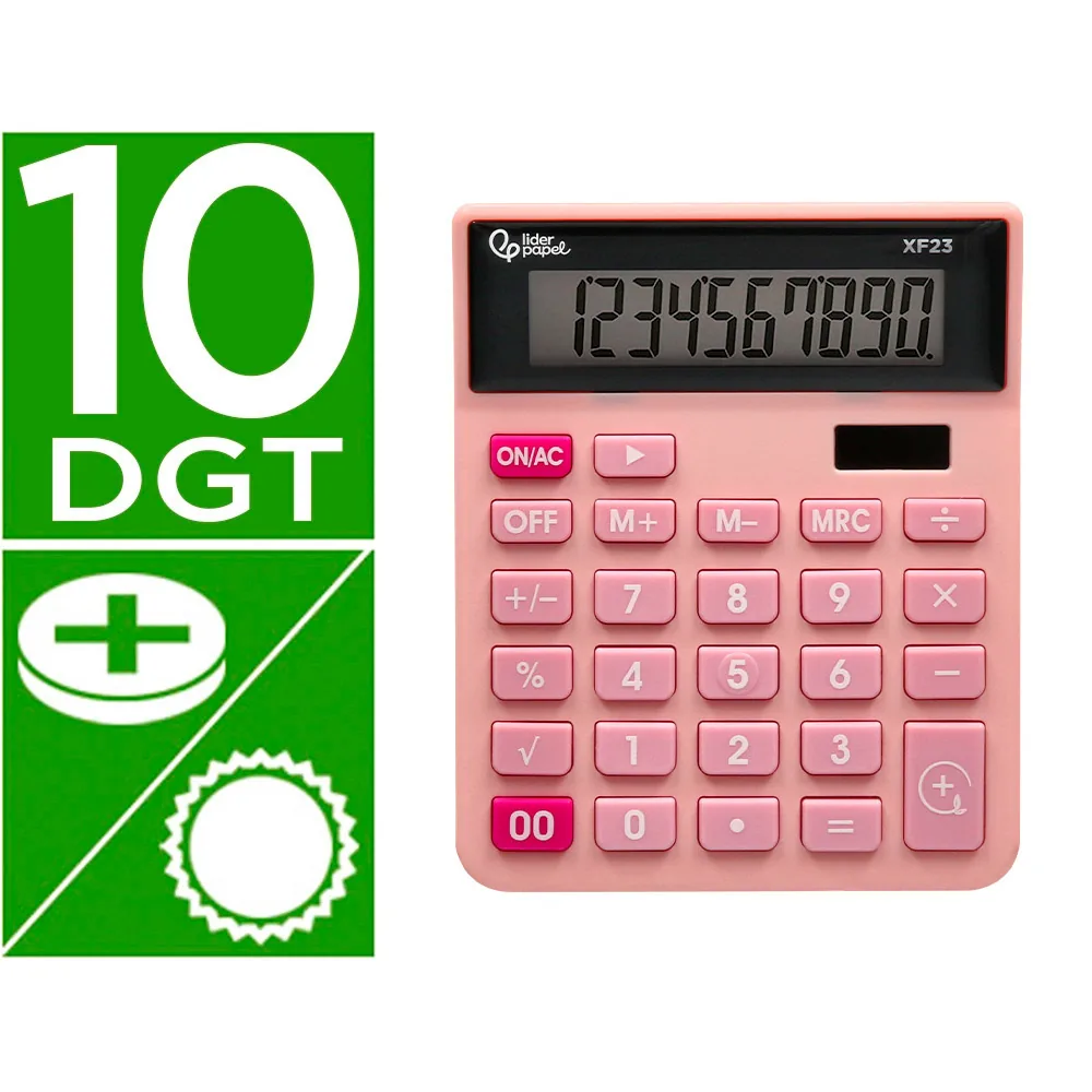 Calculadora Liderpapel Sobremesa XF23 10 Digitos Solar y Pilas Color Rosa 127X105X24 MM