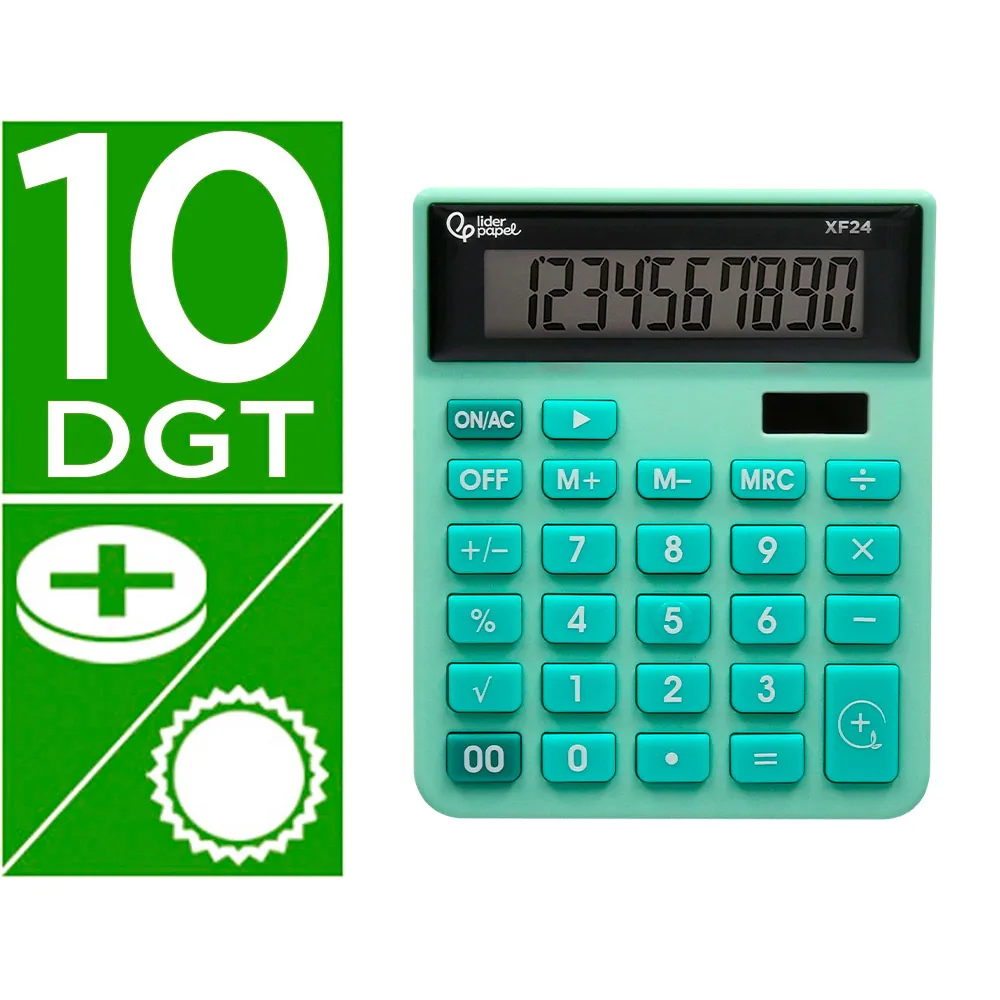 Calculadora Liderpapel Sobremesa XF24 10 Digitos Solar y Pilas Color Verde 127X105X24 MM