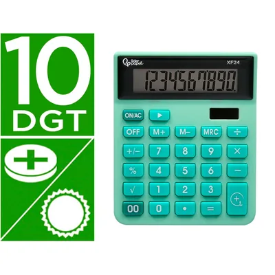 LIDERPAPEL Calculadora Liderpapel Sobremesa XF24 10 Digitos Solar y Pilas Color Verde 127X105X24 MM