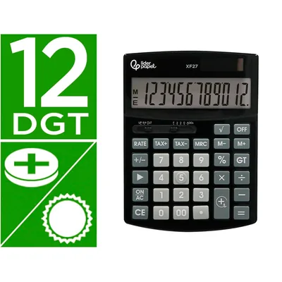 LIDERPAPEL Calculadora Liderpapel Sobremesa XF27 12 Digitos Tasas Solar y Pilas Color Negro 155X115X25 MM