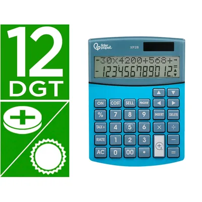 LIDERPAPEL Calculadora Liderpapel Sobreme Sa XF28 12 Digitos Dos Lineas Coste Venta Margen y Tasas Solar y Pilas Azul 155X115X25 MM