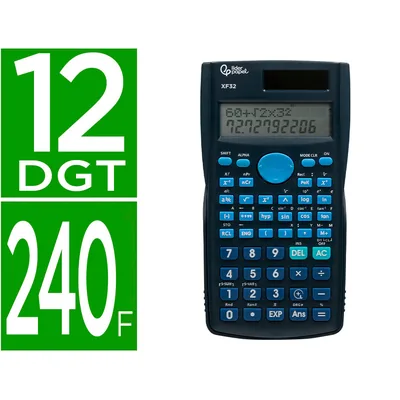 LIDERPAPEL Calculadora Liderpapel Cientifica XF32 12 Digitos 240 Funciones con Tapa Solar y Pilas Color Azul 156X85X20
