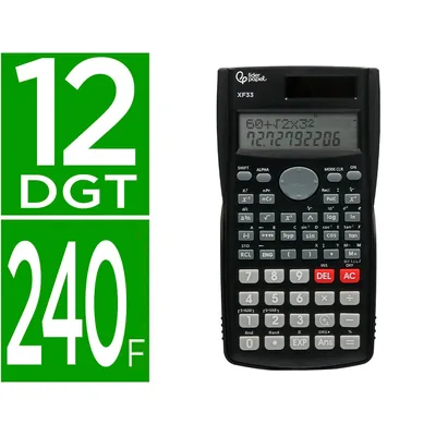 LIDERPAPEL Calculadora Liderpapel Cientifica XF33 12 Digitos 240 Funciones con Tapa Solar y Pilas Color Negro 156X85X20