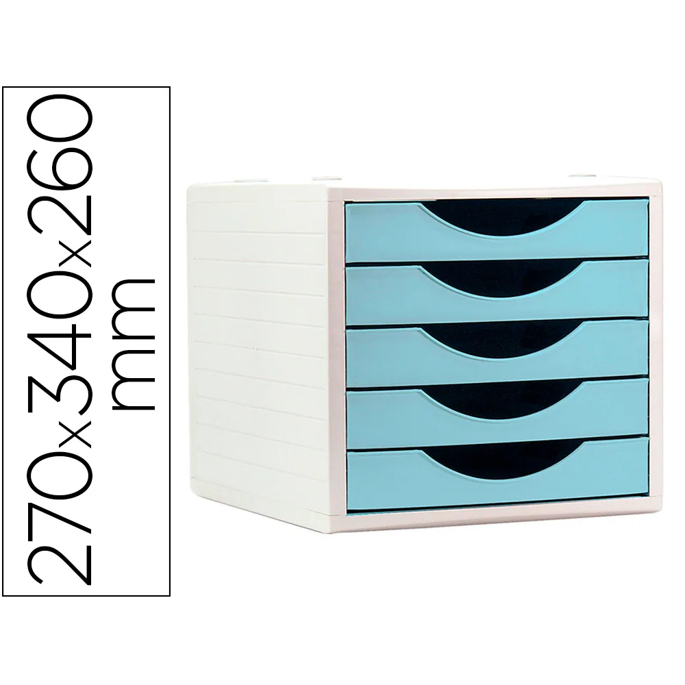 Fichero Cajones de Sobremesa Archivo 2000 5 Cajones Color Azul Pastel 270X340X260 MM