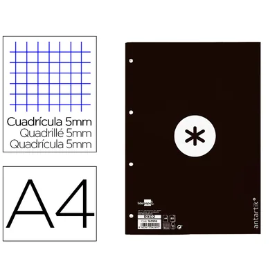 ANTARTIK Recambio Antartik A4 80 Hojas 90GR Cuadro 5 MM 4 Taladros 1 Banda Marco Color Negro