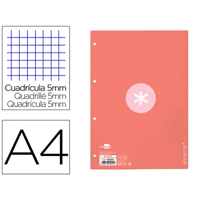 ANTARTIK Recambio Antartik A4 80 Hojas 90GR Cuadro 5 MM 4 Taladros 1 Banda Marco Color Rosa