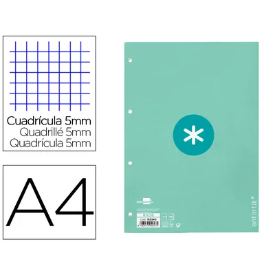 ANTARTIK Recambio Antartik A4 80 Hojas 90GR Cuadro 5 MM 4 Taladros 1 Banda Marco Color Menta