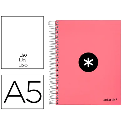 ANTARTIK Cuaderno Espiral A5 Micro Antartik Tapa FORRADA120H 90 GR Liso 5 Bandas 6 Taladros Color Coral
