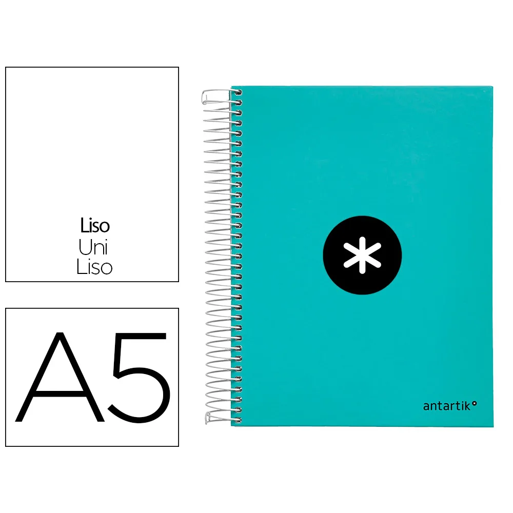 Cuaderno Espiral A5 Micro Antartik Tapa FORRADA120H 90 GR Liso 5 Bandas 6 Taladros Color Menta