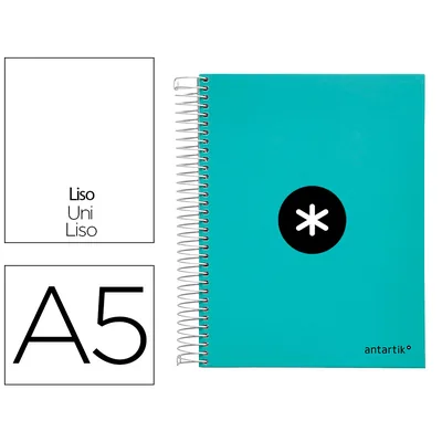 ANTARTIK Cuaderno Espiral A5 Micro Antartik Tapa FORRADA120H 90 GR Liso 5 Bandas 6 Taladros Color Menta