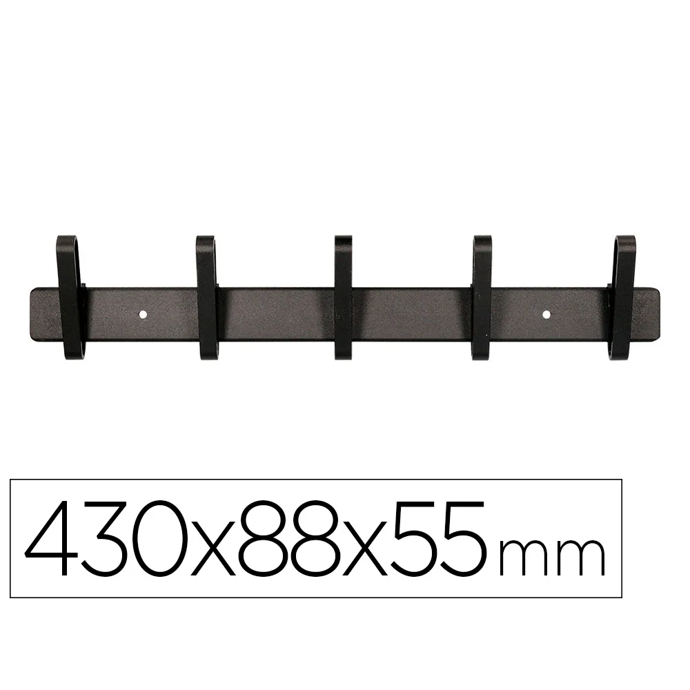 Perchero Liderpapel Pared Metalico 5 Colgadores Color Negro 430X88X55 MM