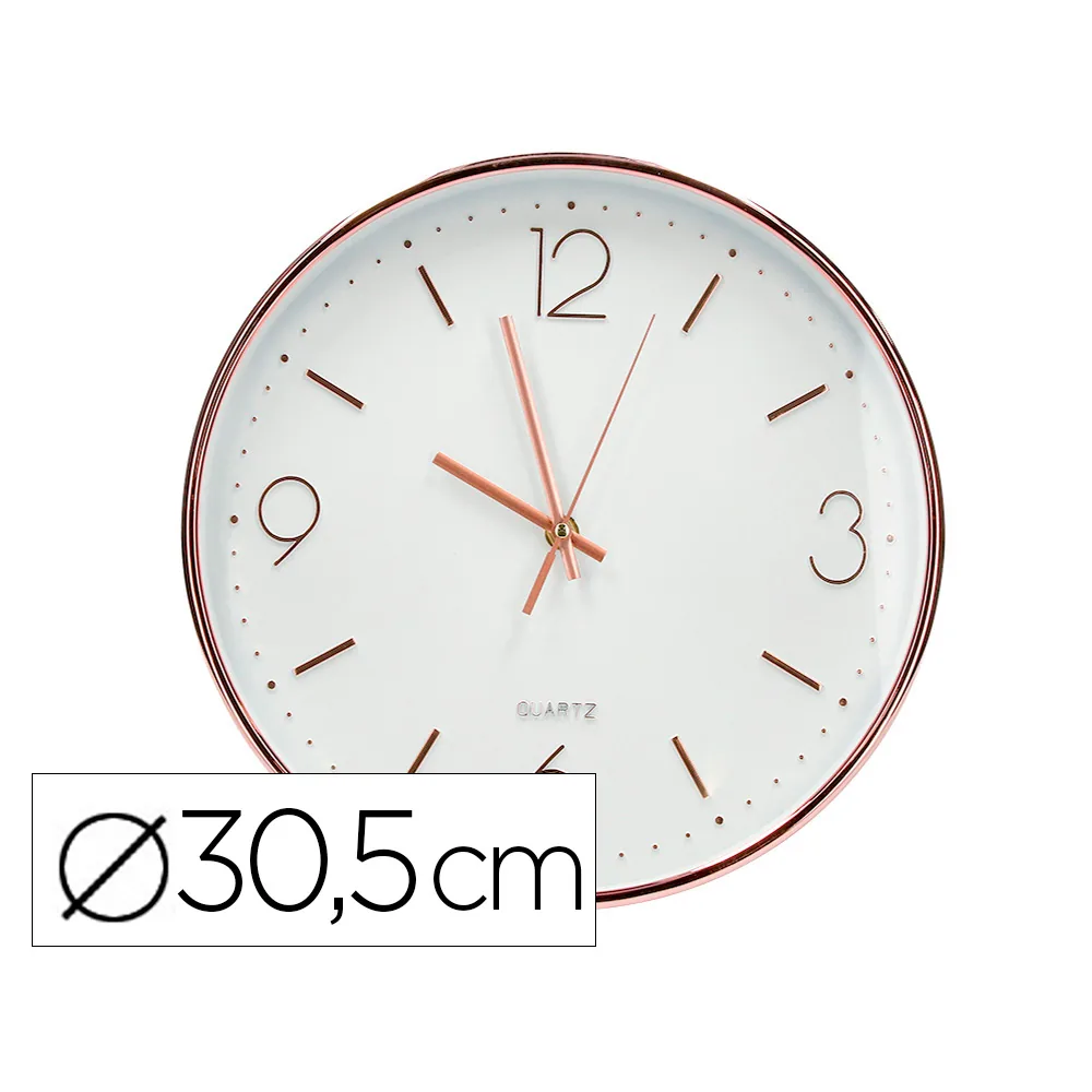 Reloj Q-Connect de Pared Metalico Redondo 30,5 CM Movimiento Silencioso Color Rosa Dorado