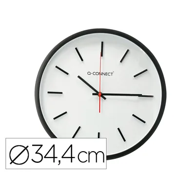 Q-CONNECT Reloj Q-Connect de Pared de Plastico Redondo 34,4 CM Movimiento Silencioso Color Negro