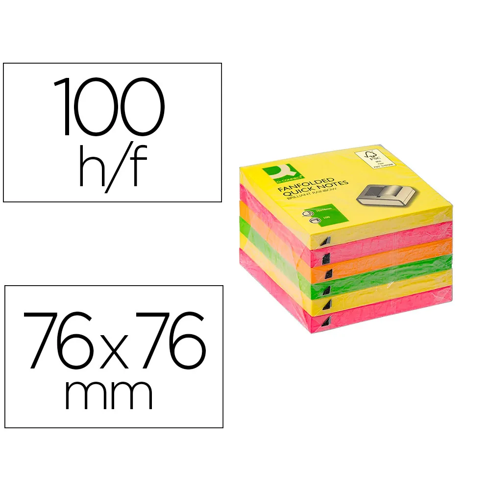 Bloc de Notas Adhesivas Quita y Pon Q-Connect 76X76 MM Colores Neon Surtidos Zig-zag