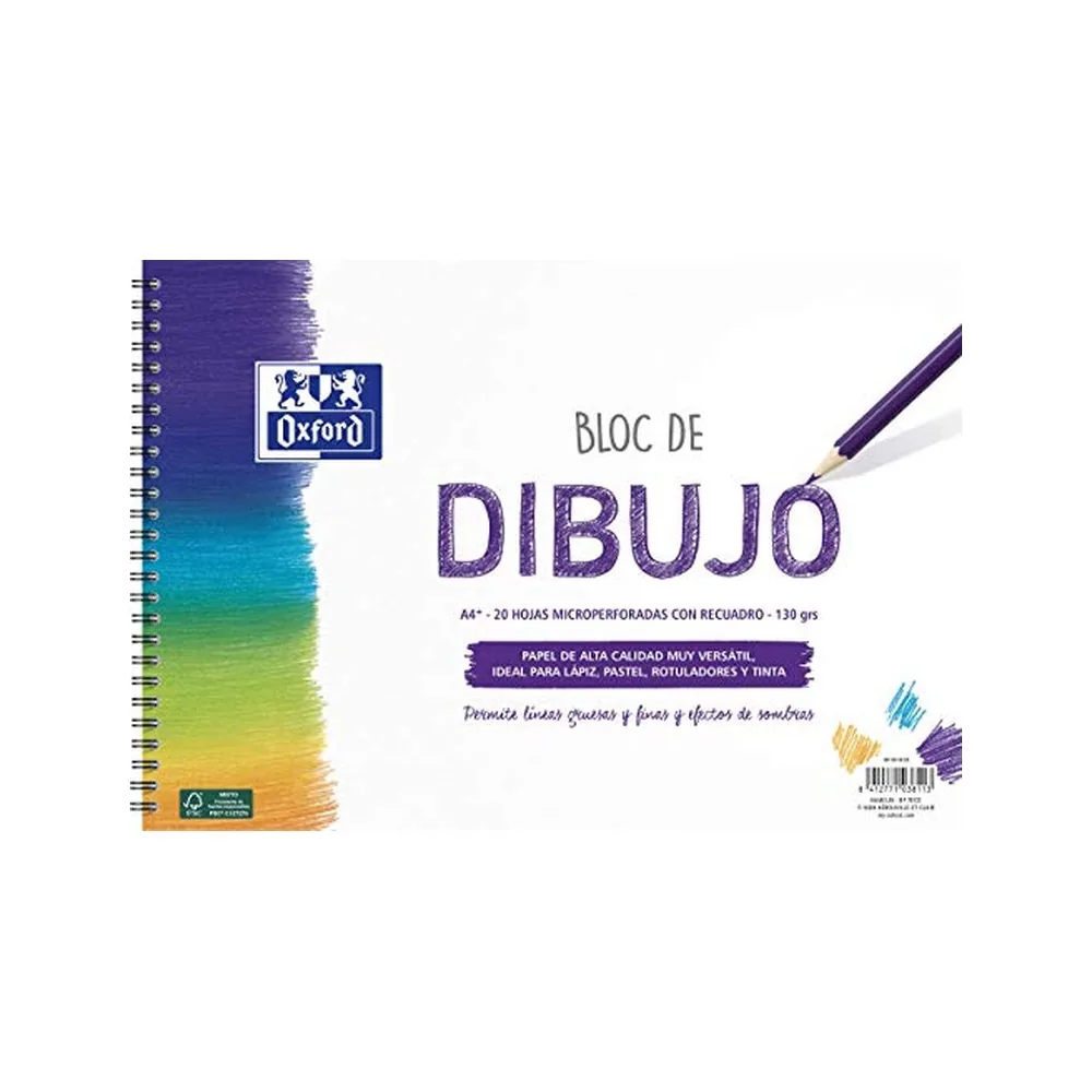 Bloc de Dibujo Oxford Espiral DIN A4+ 20 Hojas con Recuadro 130 GR