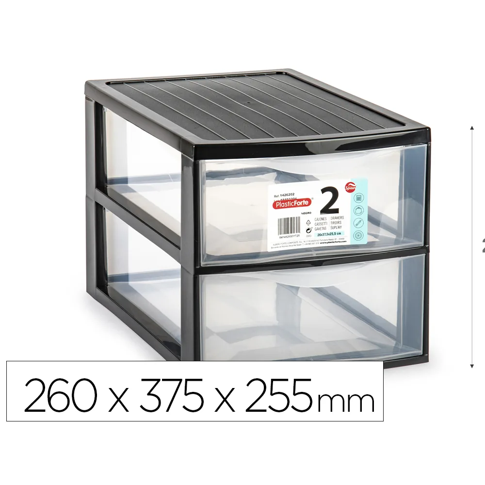 Cajonera Plastiforte Ebro 2 Cajones Color Negro 260X375X255 MM