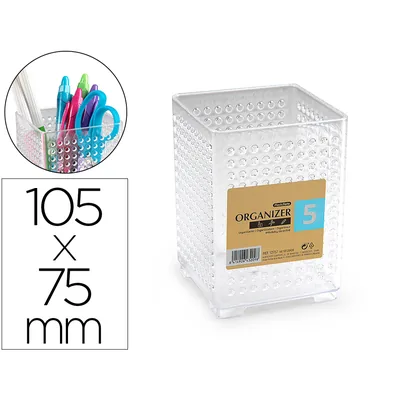 PLASTICFORTE Cubilete Portalapices Plastiforte Transparente Plastico Organizer Cuadrado Nº5 75X75X105 MM